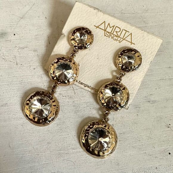 Amrita Singh gold tone and rhinestone post statement earrings - Picture 1 of 11